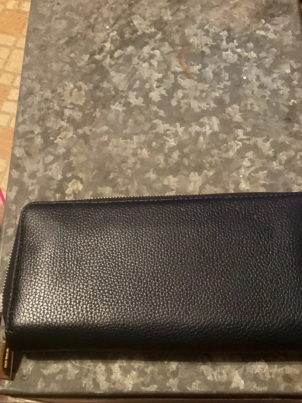 Michael Kors  Navy Pebbled Zip-Around Wallet with Gold Logo